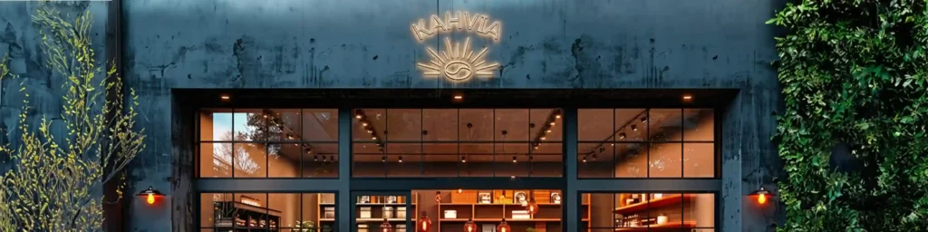 façade de magasin noire et vitrines éclairées